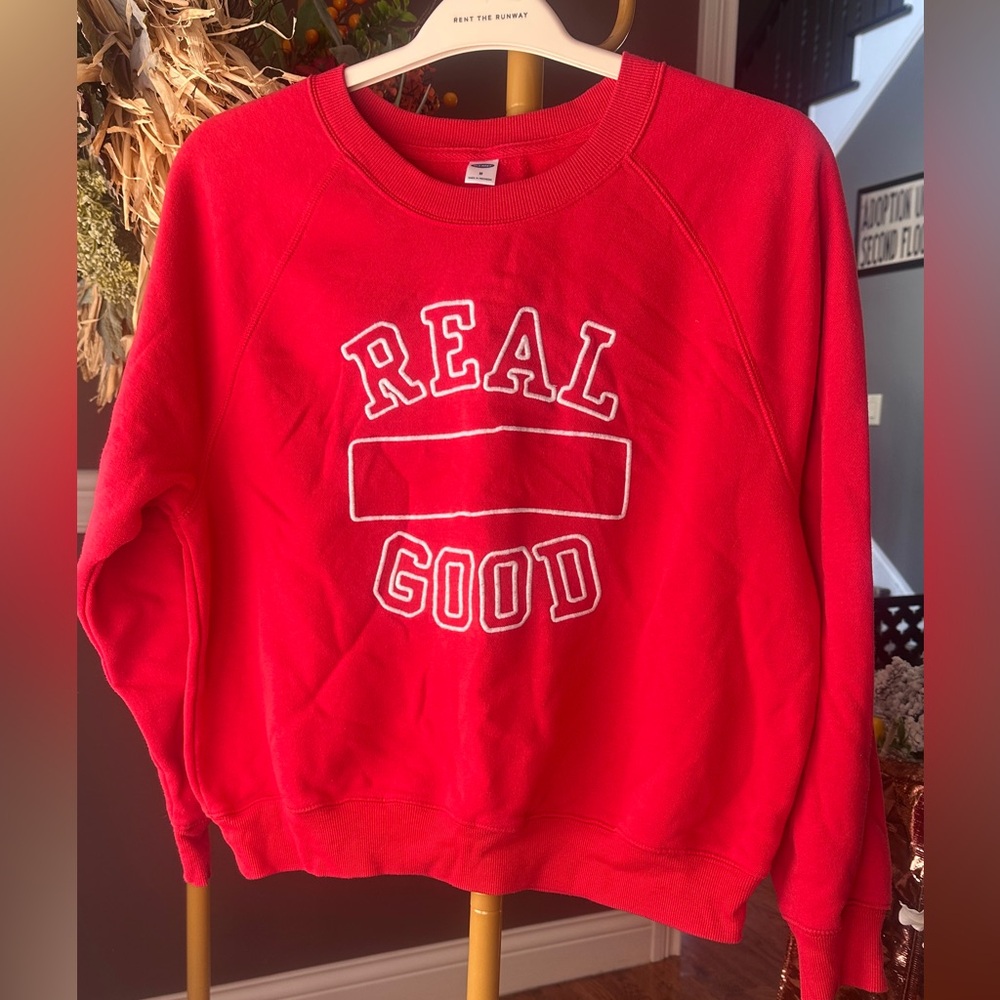 Old Navy Red embroidered Xmas Christmas good list sweatshirt NWOT